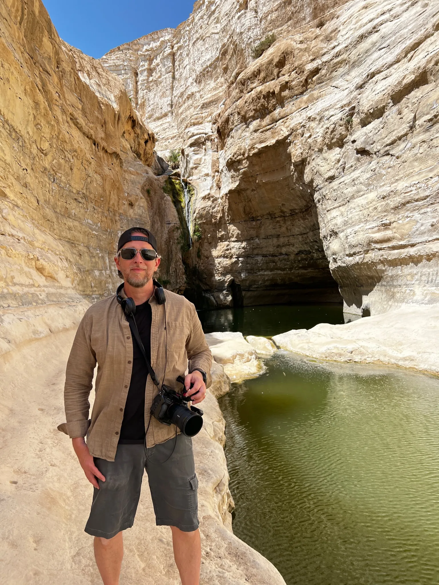 Chris Atkins on location in the Israeli desert