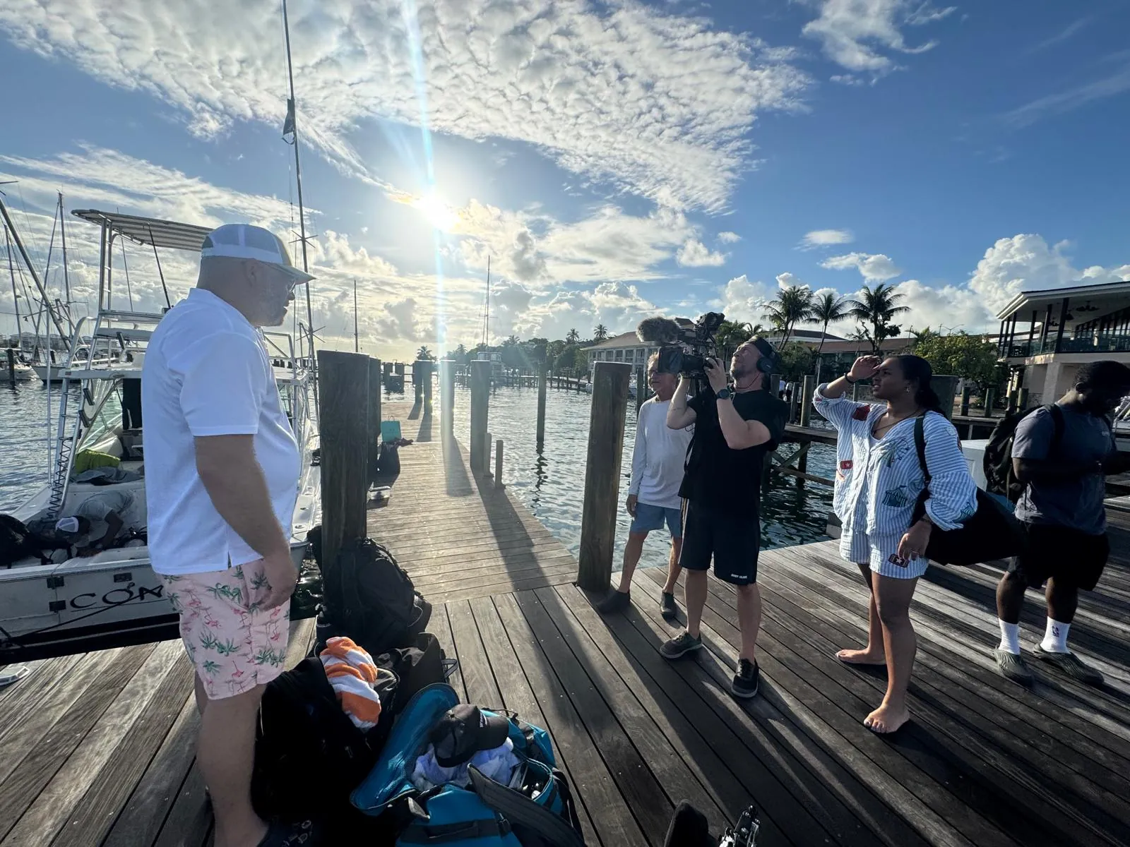Chris Atkins filming on location in The Bahamas