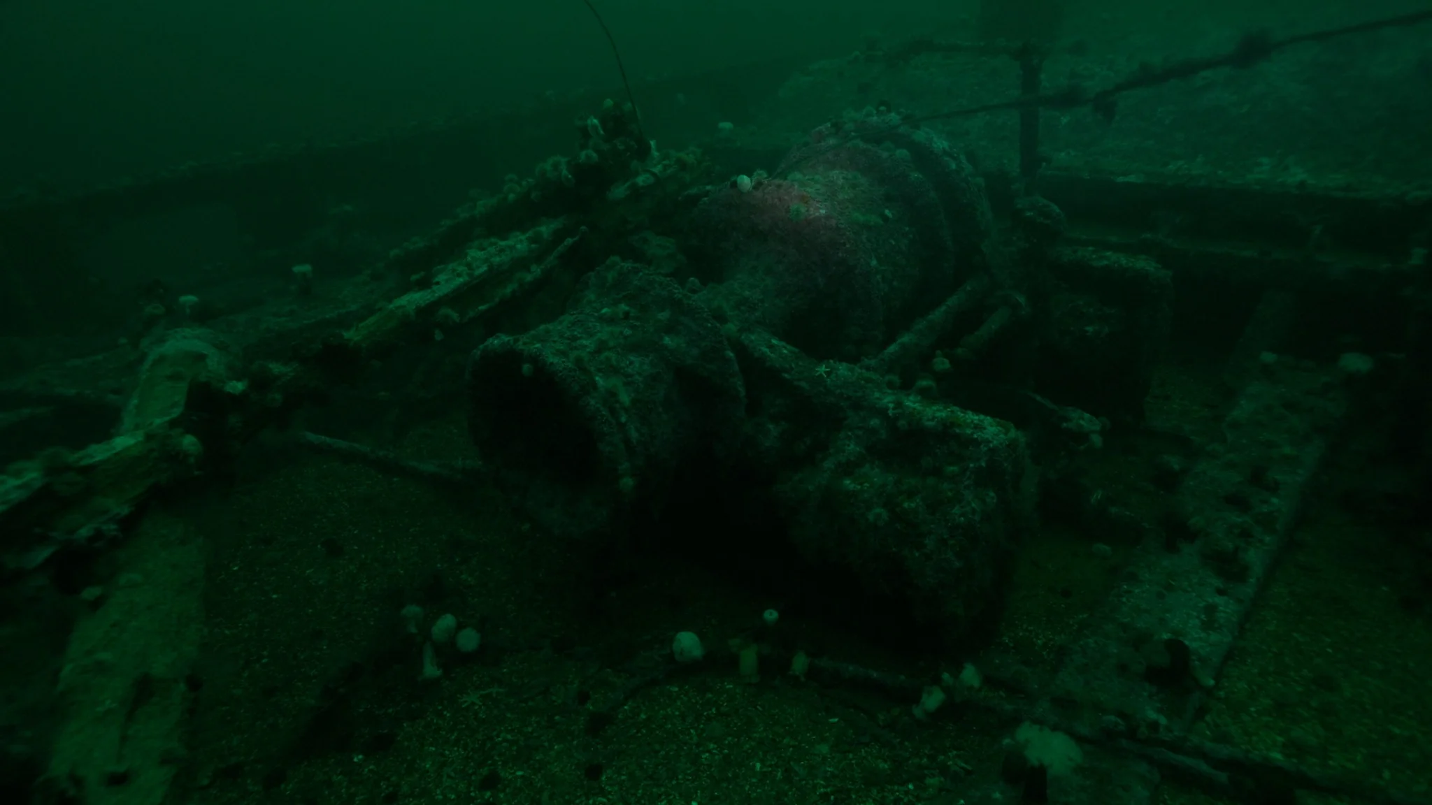 Shipwreck machinery underwater